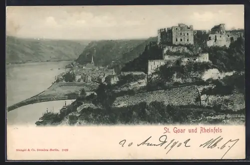 AK St. Goar, Teilansicht und Burg Rheinfels