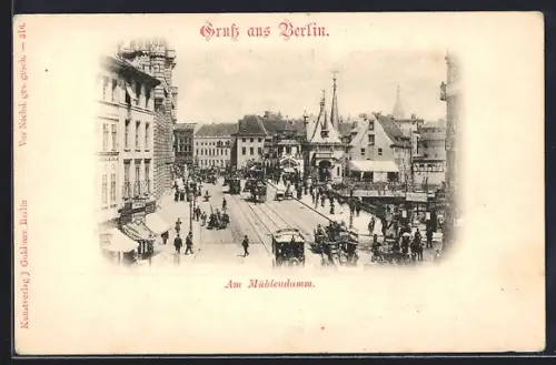 AK Berlin, Am Mühlendamm mit Strassenbahn