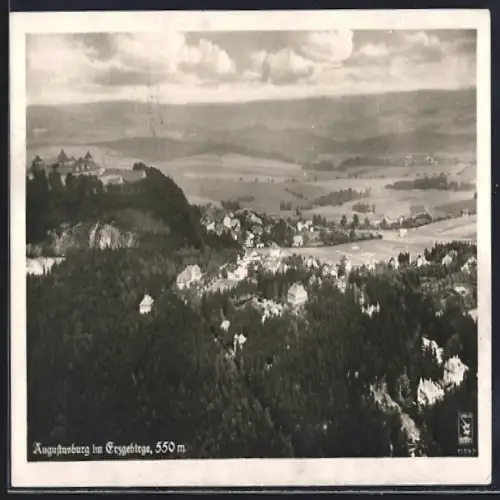 AK Augustusburg im Erzgebirge, Teilansicht mit Burg