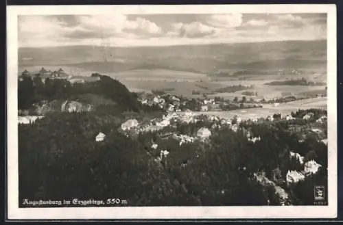 AK Augustusburg im Erzgebirge, Teilansicht mit Burg