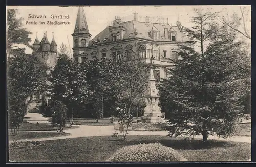 AK Schwäb. Gmünd, Denkmal im Stadtgarten