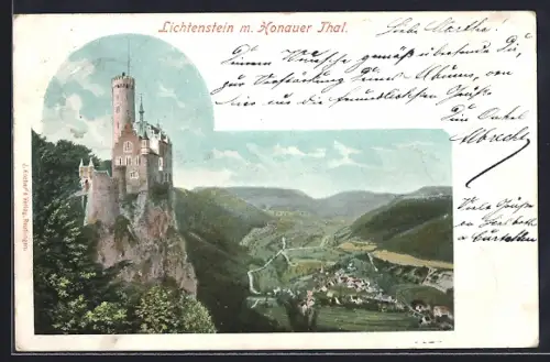AK Lichtenstein mit Honauer Thal, Panorama mit Schloss