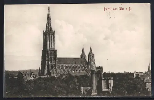 AK Ulm a. D., Ortspartie mit Kirche