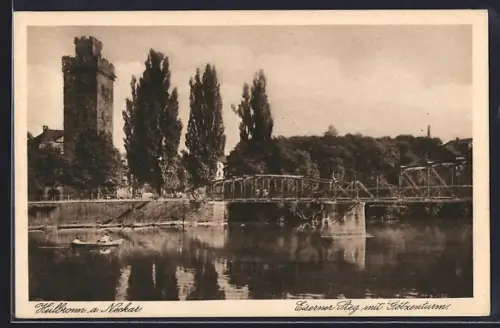 AK Heilbronn a. Neckar, Eiserner Steg mit Götzenturm