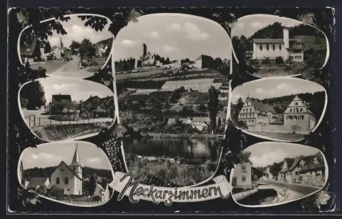 AK Neckarzimmern, Ortsansichten, Kirche, Strassenpartien und Flusspartie