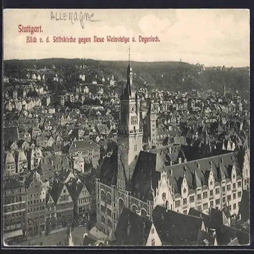 AK Stuttgart, Blick von der Stiftskirche gegen Neue Weinsteige und Degerloch