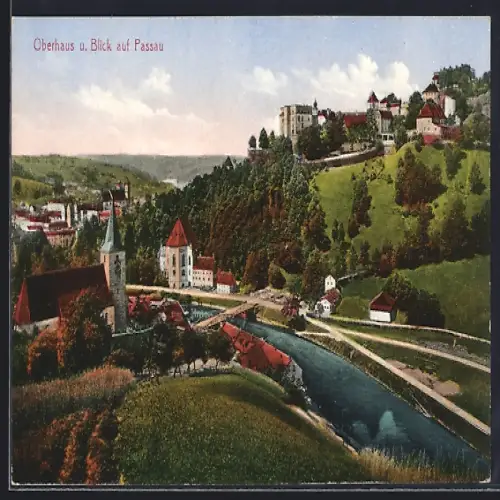 AK Passau, Ortsansicht und Blick auf Oberhaus