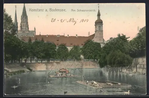AK Konstanz a. Bodensee, Partie am Schwanenteich