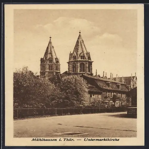 AK Mühlhausen i. Thür., Strassenpartie an der Untermarktkirche