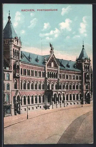AK Aachen, Strassenpartie am Postgebäude