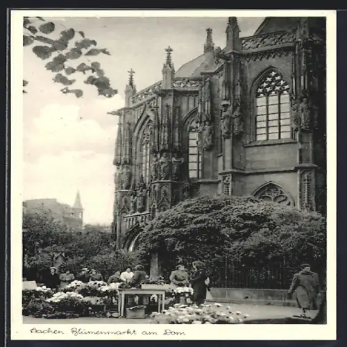 AK Aachen, Bumenmarkt am Dom