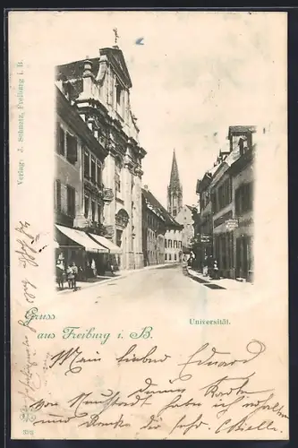 AK Freiburg / Breisgau, Strassenpartie an der Universität