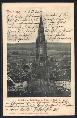 AK Freiburg i. B., Münster v. Schlossberg nach Westen