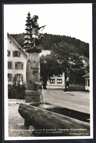 AK Lenzkirch, Kolumban Kayser Brunnen, Holzschnitt