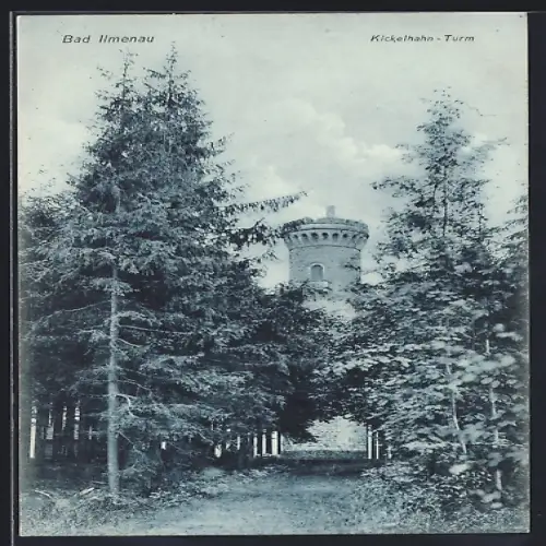 AK Bad Ilmenau, Kickelhahn-Turm zwischen Bäumen