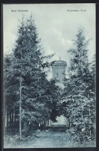AK Bad Ilmenau, Kickelhahn-Turm zwischen Bäumen