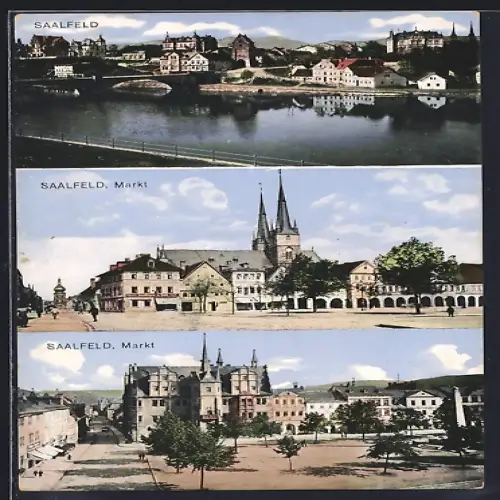 AK Saalfeld / Saale, Totalansicht, Markt