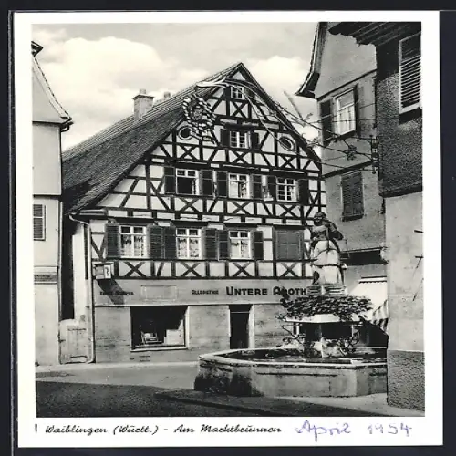 AK Waiblingen /Württ., Untere Apotheke am Marktbrunnen