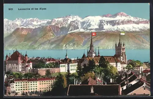 AK Lausanne, Panorama et les Alpes