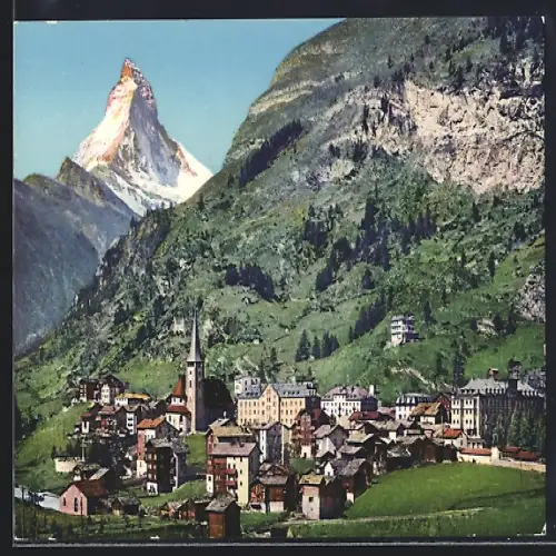 AK Zermatt, Teilansicht mit Matterhorn
