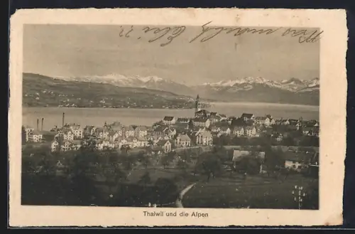 AK Thalwil, Teilansicht und die Alpen