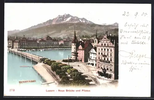 AK Luzern, Neue Brücke und Pilatus