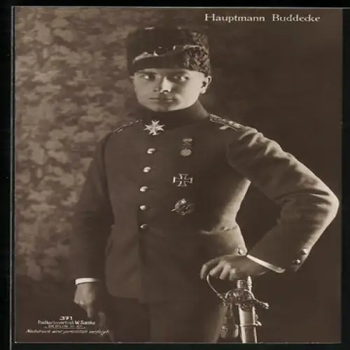 AK Sanke Nr. 371: Hauptmann Hans-Joachim Buddecke, Jagdflieger, dritte AS