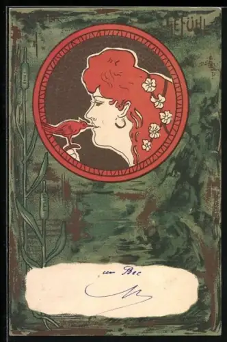 Künstler-AK sign. Jos. Gaber: Dame und Vogel, Jugendstil