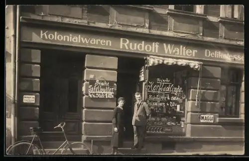Foto-AK Rosswein, Kolonialwaren-Geschäft von Rudolf Walter, Querstrasse 5