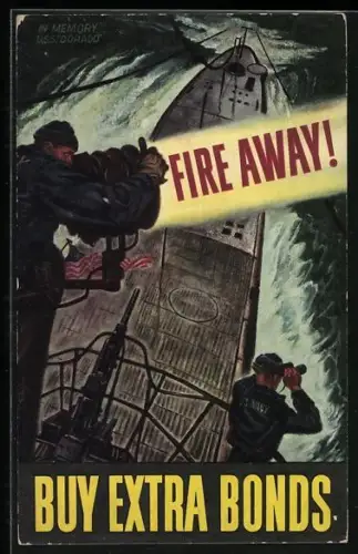 Künstler-AK U-Boot U. S. S. Dorado im Gefecht, Kriegsanleihe, Buy Extra Bonds