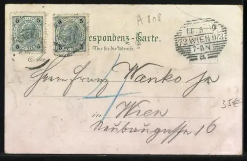 Lithographie Ybbs a. d. Donau, Flusspartie bei Nacht, Kaiser-Josef-Denkmal