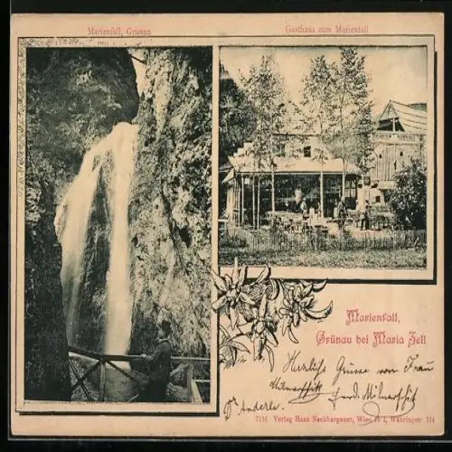 AK Grünau bei Maria Zell, Gasthaus zum Marienfall, Marienfall