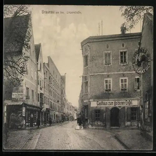 AK Braunau am Inn, Linzerstrasse Gasthaus zum goldenen Engel