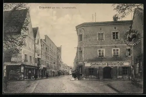 AK Braunau am Inn, Linzerstrasse Gasthaus zum goldenen Engel