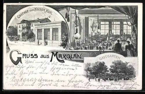 AK Maxglan, Gasthof zum Kaiser Karl mit Gastgarten