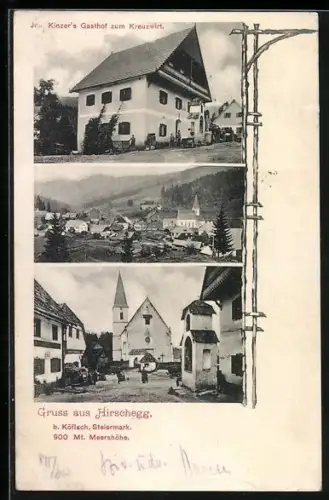 AK Hirschegg b. Köflach /Steiermark, Jos. Kinzers Gasthof zum Kreuzwirt, Ortsansicht