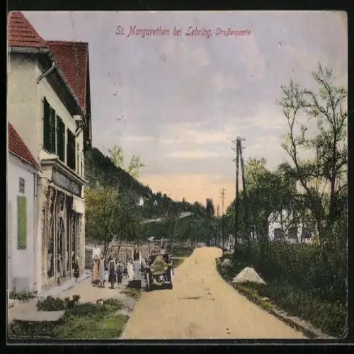 AK Lebring-Sankt Margarethen, St. Margarethen, Auto, Geschäft v. Rudolf Frass, Strassenpartie
