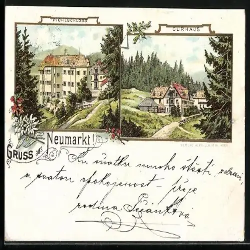 Lithographie Neumarkt in Steiermark, Pichlschloss, Curhaus