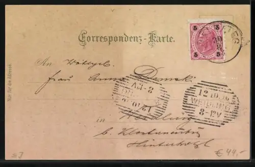 Lithographie Mürzsteg b. Neuberg, Alois Grabners Gasthof z. gold. Adler, Kais. Jagdschloss
