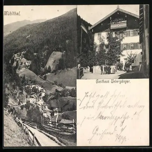 AK Mieders, Mühlthal, Gasthaus Uebergänger, Ortsansicht