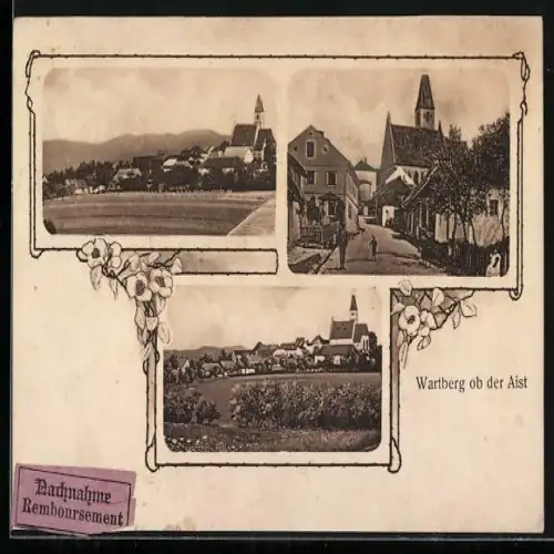AK Wartberg ob der Aist, Ortsansicht aus der Vogelschau, Kirche