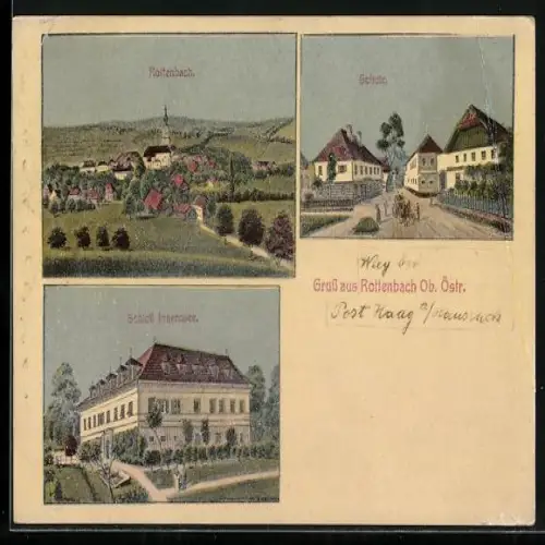 AK Rottenbach, Schule, Totalansicht, Schloss Innernsee