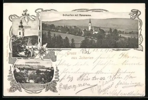 AK Scharten /O.-Oe., Kirche, Teilansicht von Unterscharten