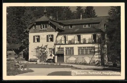 AK Goisern, Parkhotel, Hauptgebäude mit Park
