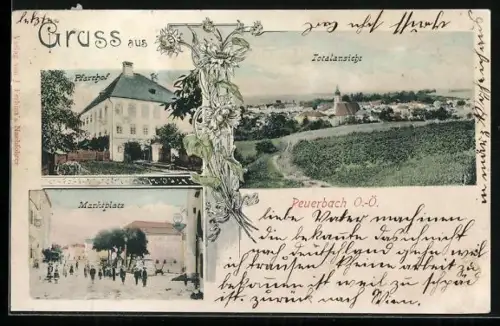 AK Peuerbach /O.-Ö., Pfarrhof, Marktplatz, Totalansicht
