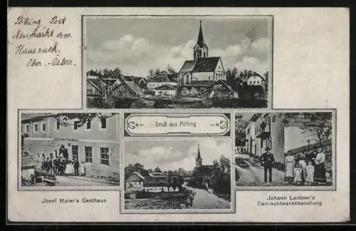 AK Pötting, Josef Maiers Gasthaus, Johann Lackners Gemischtwarenhandlung