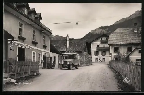 AK Tragöss, Strassenpartie mit Pension und Bus