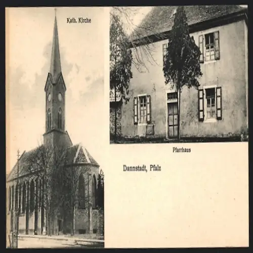 AK Dannstadt /Pfalz, Kath. Kirche und Pfarrhaus