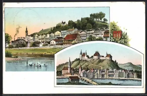 Künstler-AK Eugen Felle: Trostberg, Alte Ansicht der Stadt mit Burg