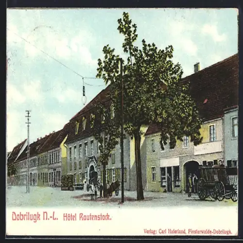 AK Dobrilugk /N.-L., Hotel Rautenstock mit Strassenpartie
